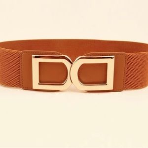 Elegant Victorian Gold Bucket Faux Leather Stretchy Elastic Belt